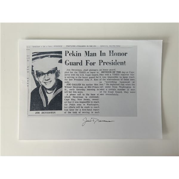 JFK Assassination Jim Deverman signed newspaper print