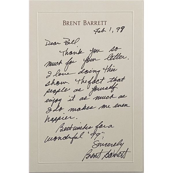 Brent Barrett Signed Note