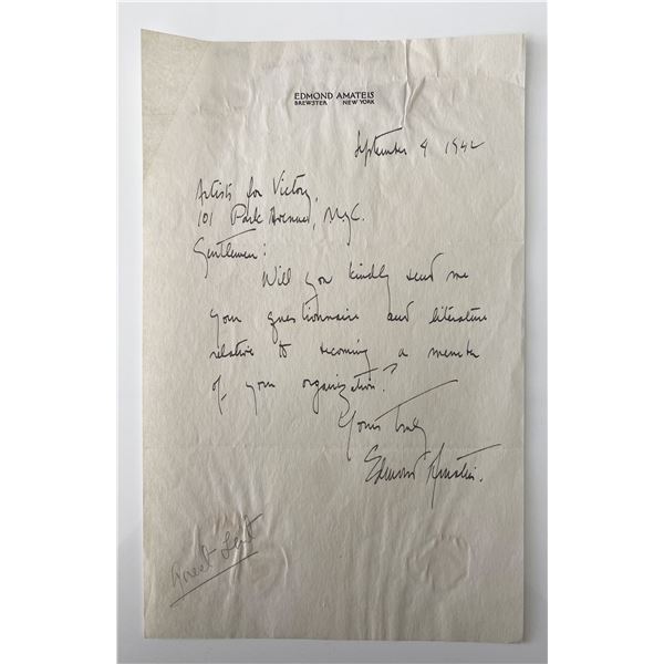 Sculptor Edmond Amateis signed letter
