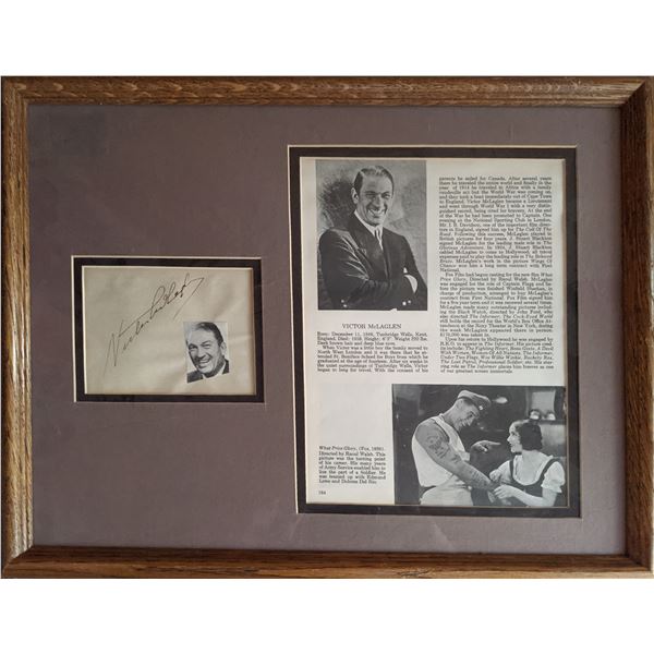 Victor McLaglen framed autograph and book page