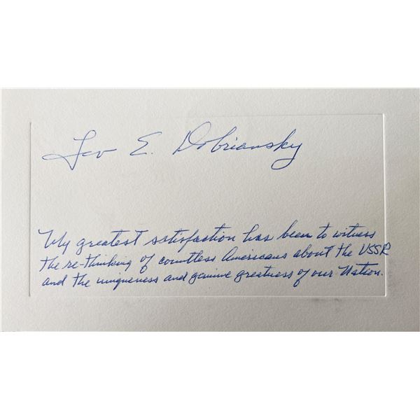 Lev E. Dobriansky signed note