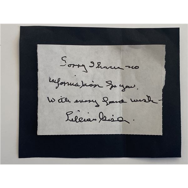 Lillian Gish signed note