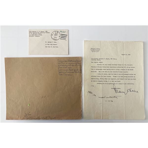 WWII Vice Admiral Carleton F. Bryant and  Ashley T. Cole Signed Letter with 1944 Cover