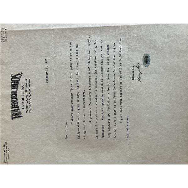 Warner Brothers Humphrey Bogart signed letter. ACE authenticated