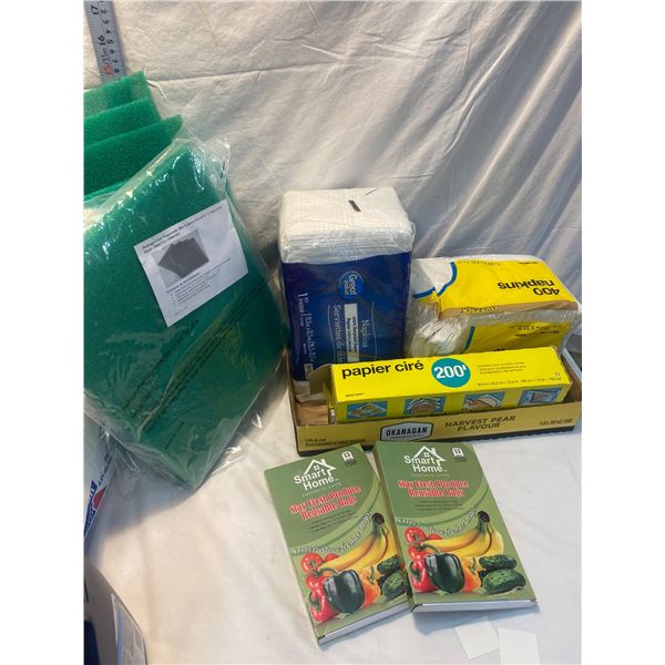 Napkins, veggie stay fresh items, kitchen wraps etc