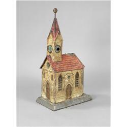 Tin English Church Style Bank w/Cigar Cutter in the tower