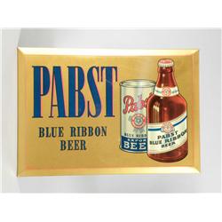 Pabst Blue Ribbon Beer Tin Over Cardboard Sign