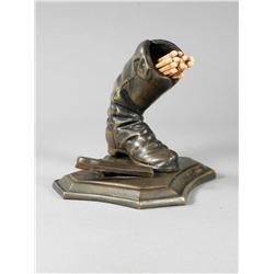 Figural Bronze Match Holder in shape of a boot