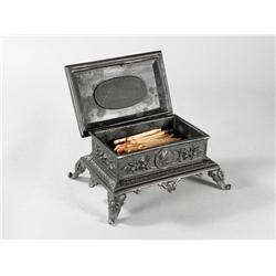 Cast Iron Match Holder Box with cherub motif 