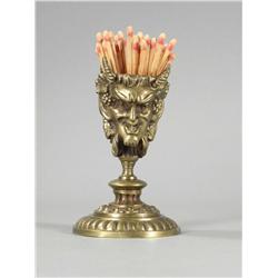 Bronze Match Holder with Devil Figure