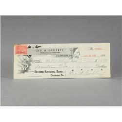 Early Bank Draft from Geo. W. Coblentz