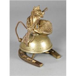 Bronze Store Bell with horse and gun motif.