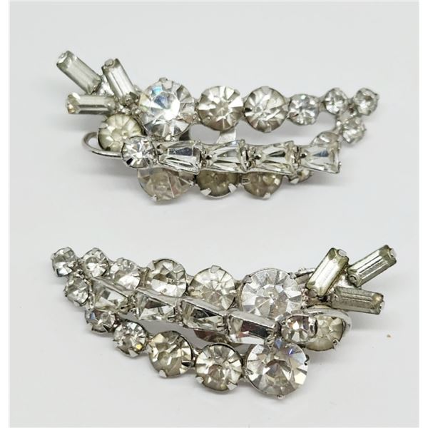 GORGEOUS! VTG PAIR OF SILVER TONED RHINESTONE