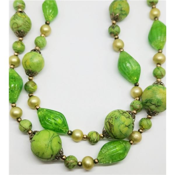 VTG TRIFARI LIME GREEN BEADED DOUBLE STRANDED