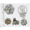 Image 4 : 5-VINTAGE SILVER TONED RHINESTONE BROOCHES