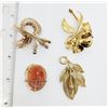 Image 2 : 4-VINTAGE GOLD TONED BROOCHES: CAMEO-