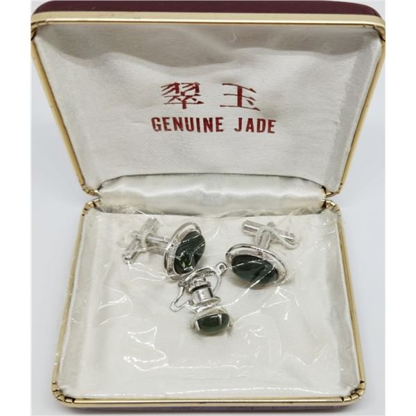 NIB! VTG MEN'S GENUINE JADE MEN'S CUFF LINKS &