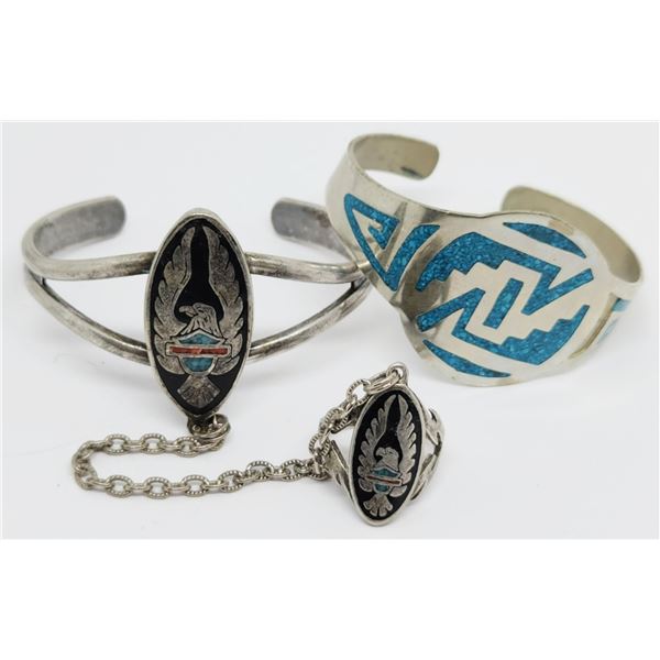 2-SOUTHWESTERN CHIPPED STONE CUFF BRACELETS
