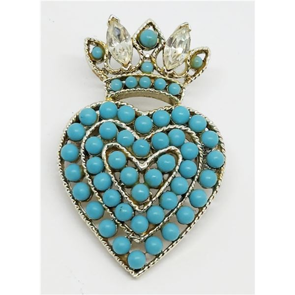 VINTAGE LISNER GOLD TONED HEART/CROWN BROOCH