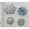 Image 2 : 4-VINTAGE SILVER TONED RHINESTONES BROOCHES