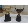 Image 2 : Silverplated 1940's + 1950's Trophy Lot ; Birks Trophy, Golf Trophy, Livestock Trophy plus others