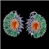 Image 1 : Natural Orange Opal & Columbian Emerald Earrings