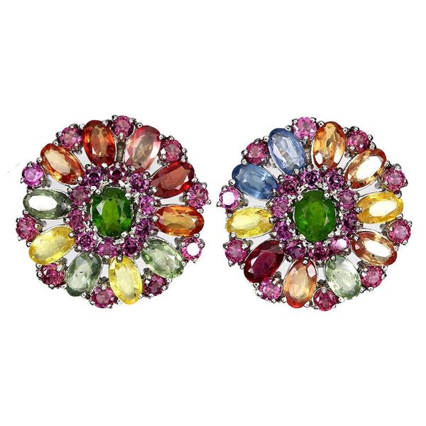 Natural Chrome Diopside & Sapphire Earrings