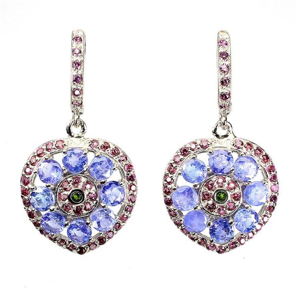 Natural  Tanzanite & Rhodolite Garnet Earrings