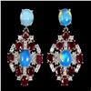 Image 1 : Natural Ethopian White Opal and Red Ruby Earrings