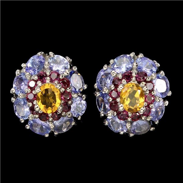 Natural  Tanzanite Rhodolite & Citrine Earrings