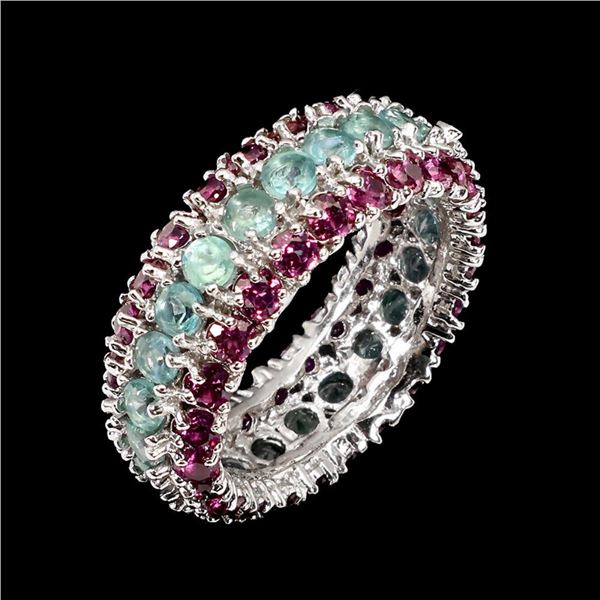 Natural Apatite Rhodolite Garnet Eternity  Ring