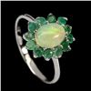 Image 1 : Natural White Ethiopian Opal & Colombian Emerald Ring