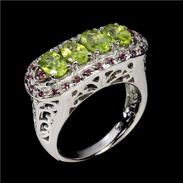 Natural Peridot  Rhodolite Garnet Ring