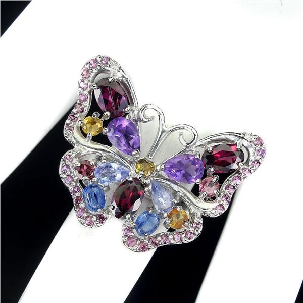 Natural Rhodolite Tanzanite Butterfly Ring