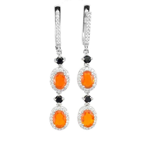 Natural Orange Opal & Black Spinel Earrings