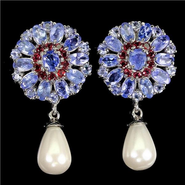 Natural Pearl Garnet & Tanzanite Earrings