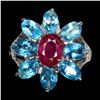 Image 1 : Natural Red Ruby & Swiss Blue Topaz Ring