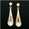 Image 2 : Vintage 14k Yellow Gold Claw Set 7.0mm Round Cultured Pearl Drop Dangle Earrings