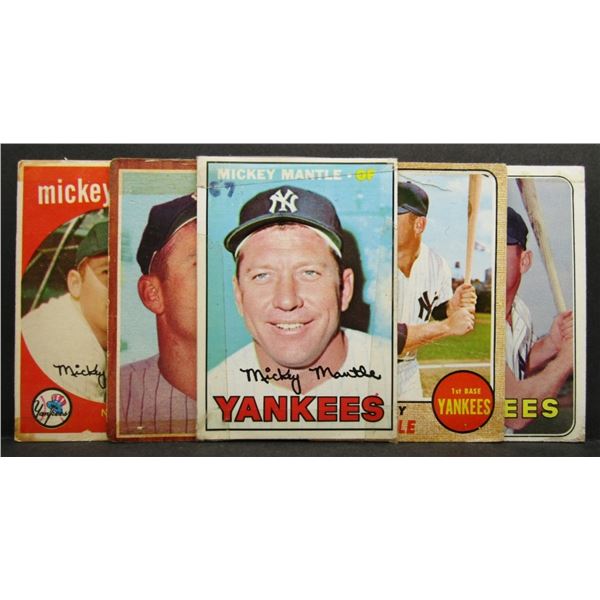 (5) TOPPS MICKEY MANTLE CARDS - LESSER GRADE