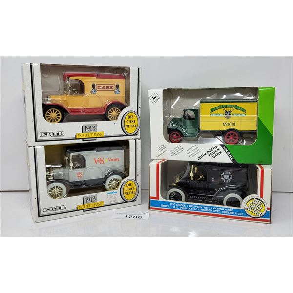4 Die Cast Car Banks In Box