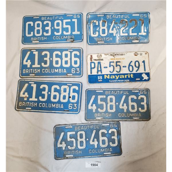 7 Assorted Vintage Bc License Plates