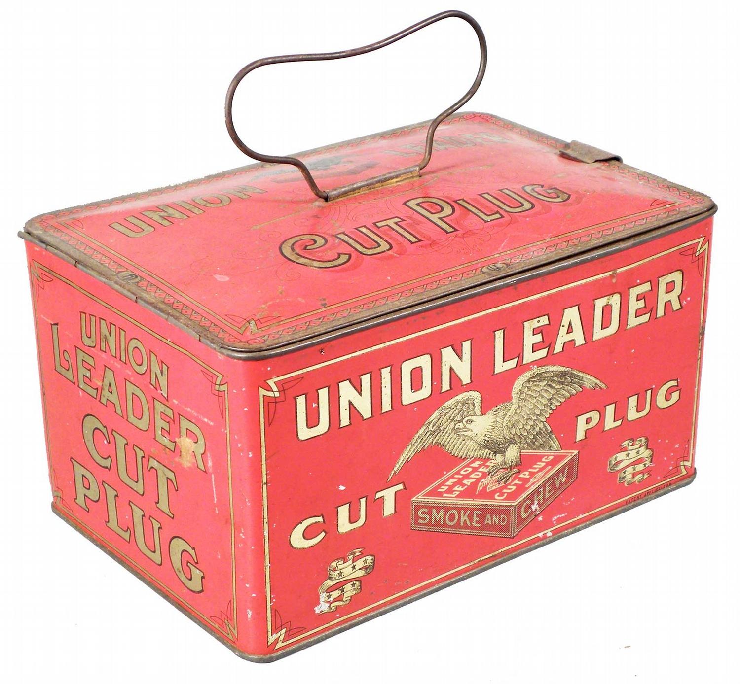 union leader cut plug tobacco tin box Vintage Red Litho Lunch Pail With Handle Union Leader Cut Plug Tobacco