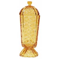 Amber Pressed Glass Straw Holder