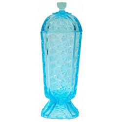 Blue Pressed Glass Straw Holder