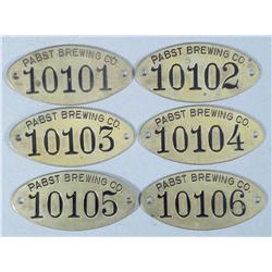 Lot of Six Pabst Blue Ribbon Beer, Barrel Tags