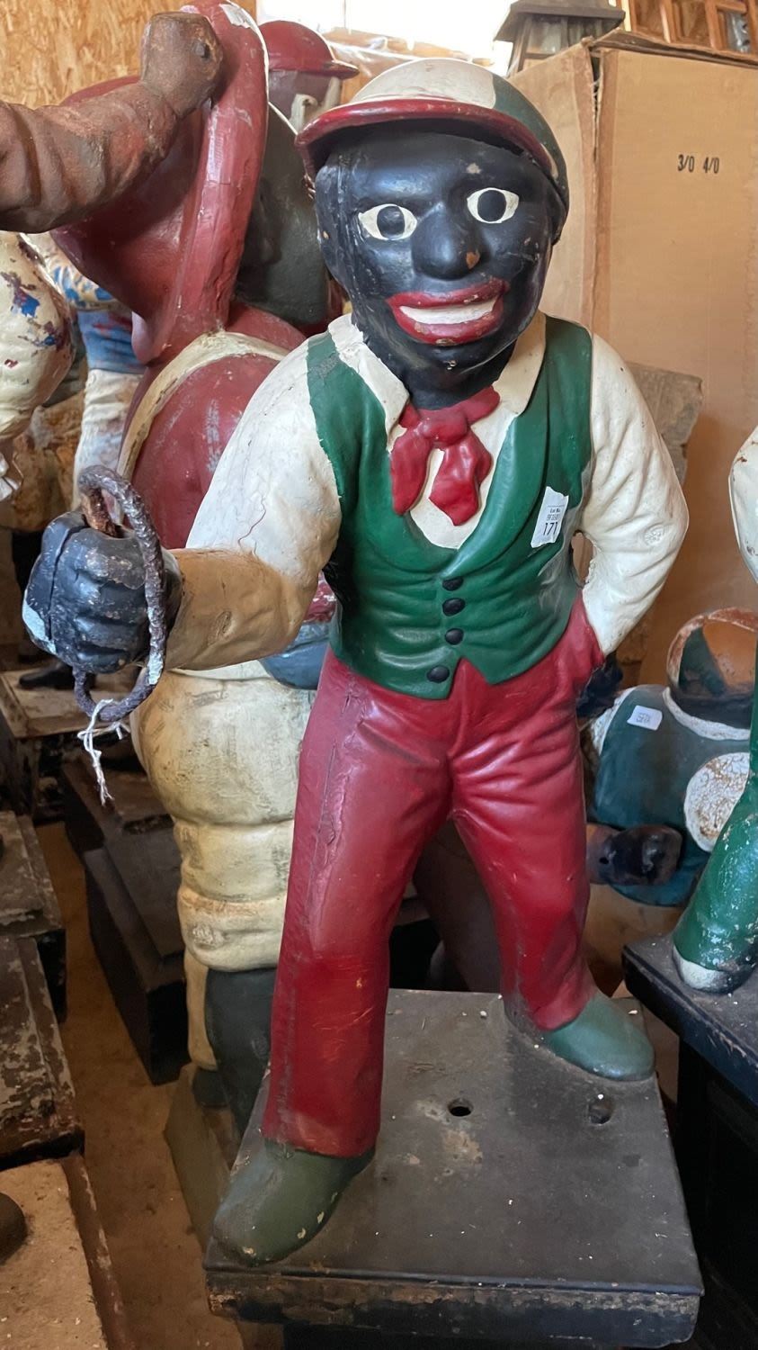 Cast Iron Vintage Black Americana Lawn Jockey.