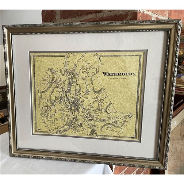 Great Historic Lot of 3 WATERBURY MAPS/Article framed