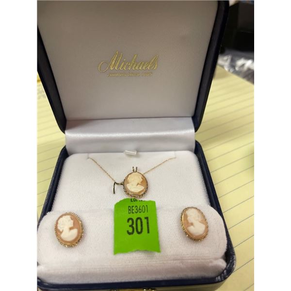 Cameo Necklace and Earrings