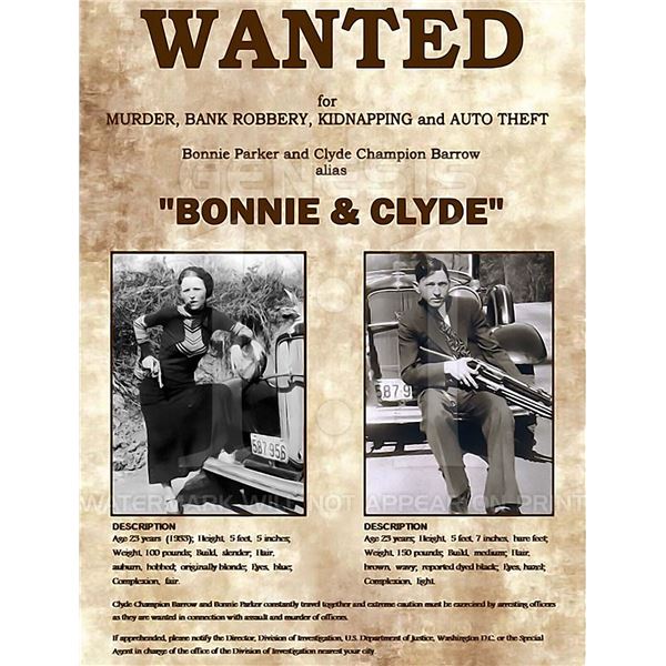 Bonnie & Clyde Wanted Poster