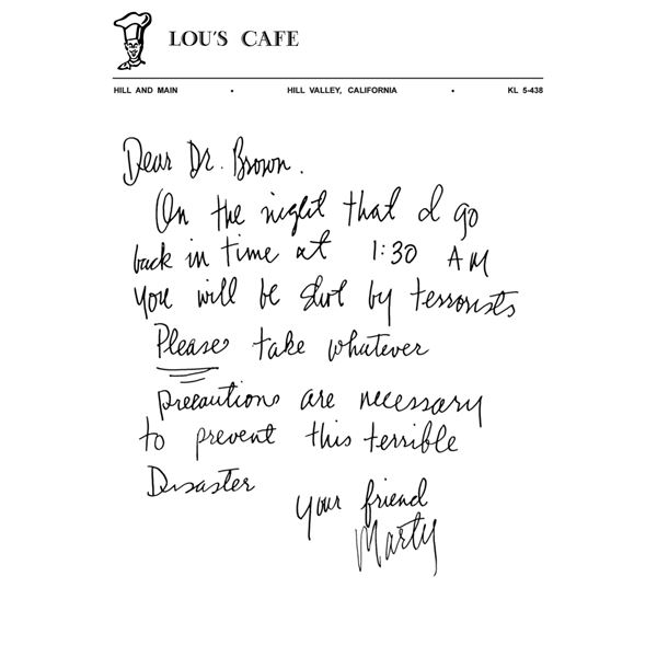 Back To The Future Lou's Cafe letter prop print